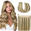 hotbanana Extension Capelli Veri con Filo Invisibile 50cm 110g | Mèches Biondo Dorato Capelli Umani Remy Lisci, Invisible Wire Hair Extensions, Extension in Capelli Veri Invisibles