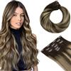 hotbanana Extension Capelli Veri Clip 75g 35cm 5pcs | Castano Cioccolato con Biondo Miele Extension Capelli veri Dritto Remy Umani Naturali Capelli Extensions