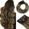 hotbanana Extension Capelli Veri Clip 75g 35cm 5pcs | Castano Cioccolato con Balayage Biondo Caramello Extension Capelli veri Dritto Remy Umani Naturali Capelli Extensions