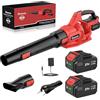 Bamse Soffiatore a Batteria 21V, Soffiatore Foglie Elettrico con 2 Batteria | 3 Velocità Regolabili, 2 Ugelli, Tracolla per Foglie, Neve, Polvere e Detriti, Rosso