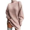 Generic Abito a maglia da donna invernale lungo al ginocchio, comodo abito invernale a collo alto, a maniche lunghe, elegante abito autunnale, da donna, tinta unita, per il tempo libero