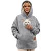 Generic Felpa oversize da donna con cappuccio e tasca per animali domestici | Maglione casual in morbido pile con tasche con cerniera, tiene in modo sicuro piccoli gatti e cuccioli per le uscite