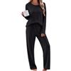 Ekouaer Set Pigiama Donna Maniche Lunghe Maglia Costine Morbido Homewear | Elasticizzato, Micro-Pile, Pigiama Pantaloni con Tasche e Coulisse, Set Autunno Inverno