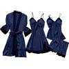 Generic Pigiama da donna elegante, set di 4 pezzi, camicia da notte Cami sexy Negligée con pizzo, vestaglia leggera, corta, pigiama, pigiameria, sexy, da donna