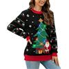 Generisch Maglione jacquard da donna in stile europeo americano con scollo rotondo, maglione di Natale a LED per donna sciarpa clip, Nero , S