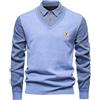 Duohropke Maglione da uomo finto in due pezzi, maglia fine, collo camicia, maglia a maniche lunghe, con scollo a V, per il tempo libero
