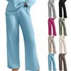 Generic Homewear - Pantaloni da donna a maglia, da donna, invernali, a coste, a vita alta, gamba larga, a coste, per il tempo libero, in tinta unita, casual