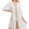 Alexis Leroy Abito da Spiaggia Lungo da Donna, Bohémien, da Indossare sopra Il Bikini in Estate, Stile Kimono Bianco