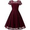 PengGeng Donna Vestiti in Pizzo Eleganti da Cerimonia Estivi al Ginocchio Abito da Sera Cocktail Vintage Maniche Corte Swing Vestito Anni 50 Ricamo Fiori Abiti Partito