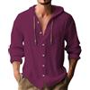 FNKDOR Camicia in lino da uomo, a maniche lunghe, con cappuccio, bottone, casual, in lino, per il tempo libero, con tasca sul petto
