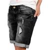 Duohropke Bermuda da donna, pantaloncini corti in jeans, a vita alta, in denim, basic stretch con risvolto