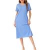 Wikoan Abiti Lunghi da Donna Camicie da Notte con Scollo a V Colori Solidi Abiti Lunghi a Maniche Corte con Tasche,S-XXL