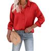 Generic Camicia da donna a maniche lunghe in raso di seta con bottoni, a maniche lunghe, slim fit, camicie da ufficio, camicie con bottoni