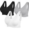 SIMIYA Reggiseno da donna senza ferretto bustino donna grande seno sonno reggiseno push up sport reggiseno imbottito bralette, nero+bianco+grigio, L
