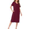 Wikoan Abiti Lunghi da Donna Camicie da Notte con Scollo a V Colori Solidi Abiti Lunghi a Maniche Corte con Tasche,S-XXL