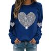 Generic Maglia da donna con strass, a forma di cuore, alla moda, a girocollo, a maniche lunghe, senza cappuccio, casual, a maniche lunghe, lucida, da donna, per feste