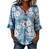 Generico Camicia Donna Manica 3/4 Elegante con Volant Camicetta Estiva Fantasia Curvy Scollo a V Blusa Leggera Comoda Stampa Maglia Shirt Tops con Bottoni Magliette Casual Loose Tunica Blusa