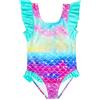IKALI Costume da bagno per ragazze, costume intero da sirena, costume da bagno colorato con squame di pesce, costume da bagno per feste scolastiche 4-8 anni