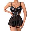 RPAEOY Lingerie Donna Pizzo Bustier con Gonna Ricamato Floreale Completo Intimo Elegante Abbigliamento Notte Reggicalze Set Intimi Sexy