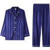 Duohropke Pigiama da uomo a maniche lunghe, in raso, 2 pezzi, per tutte le stagioni, taglie forti, in due pezzi, con pantaloni da notte e camicia da notte, morbido abbigliamento da notte