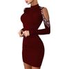 Duohropke Mini abito sexy da donna, con scollo a V, a maniche lunghe, con paillettes, abito corto in pizzo, a collo alto, a maniche lunghe, a vita alta, per feste