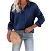 Generic Camicia da donna a maniche lunghe in raso di seta con bottoni, a maniche lunghe, slim fit, camicie da ufficio, camicie con bottoni