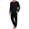 Uniexcosm Ocextami Pigiama Uomo Cotone Lungo, Maniche Lunghe | 65% cotone, collo serafino a 3 bottoni, taschino, pantaloni con fondo elasticizzato, coulisse e tasche, taglie S-4XL
