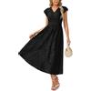 GRACE KARIN Abito da donna in stile bohémien, con scollo a V, motivo floreale, casual, plissettato, a trapezio, maxi abito a maniche corte, stile bohémien, per spiaggia, vacanze,