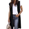 Generic Gilet da donna, lungo, leggero, senza maniche, da donna, elegante, sottile, aperto, senza maniche, cardigan, cardigan, cardigan, cardigan, tinta unita