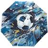 LINNIKEEEE Pallone Da Calcio Blu Acquerello Automatico Antivento Ombrello Pieghevole con Auto Apri Chiudi Portatile Ombrelli per Viaggi Spiaggia Donne Bambini
