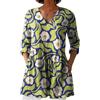 Generic Camicetta estiva da donna, a maniche lunghe a 3/4, con fiori, in lino, per donna, top estivo, boho a V, maxi camicetta hawaiana, vacanze, spiaggia, a maniche lunghe, vestibilità ampia