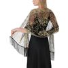 SEAUR Sciarpa da donna con paillettes, motivo floreale, con frange, stile anni '20, per cocktail party, 190 x 60 cm