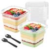 Bcuuozeeing Bicchieri da dessert in plastica con coperchio, rettangolari, riutilizzabili, con cucchiai, per dessert, mousse, budini, gelato, buffet, dessert, 50 pezzi