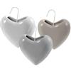 HOMEA Set 3 Evaporatori per Termosifone in Ceramica a Forma di Cuore 16x4x16cm - Umidificatori per Radiatore con Gancio Metallico, Utilizzabili con Oli Essenziali, Colore Bianco Tortora e Grigio