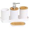 ComfyHarbor Set da bagno in legno con accento 5 pezzi portasapone (bianco) | PP e legno di alta qualità, resiste all'umidità, facile manutenzione, lunga durata, resistente all'umidità