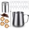 Eulihent Bricchetto per latte Barista in acciaio inox, 350 ml, con misurazione, marchio, Latte Art Pen + contenitore + 16 stencil per cappuccino, espresso, amanti del caffè