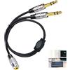 Wufaa Adattatore jack da 3,5 mm femmina a 2 x 6,35 mm maschio, doppio jack mono cavo audio mini 3,5 connettori stereo, cavo Y audio da 3,5 mm (1/8) TRS a doppio 6,35 mm (1/4) TS mixer altoparlante (50 cm)
