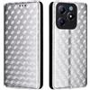 Generico DayQiQiPu Cover per Realme Note 60/Note 60x RMX3933, RMX3938 (6,74 Pollici) Custodia in pelle PU con Motivo a cubi 3D Chiusura Magnetica Caso portafoglio a conchiglia con supporto, Argento