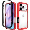 ESHUYI Cover 360° per iPhone 18 Pro/iPhone 17 Pro | Custodia Antiurto con Protezione dello Schermo, Rugged Doppia Bumper Trasparente Case Integrale Cover, Rosso