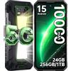 OUKITEL WP58 Pro Smartphone Rugged 5G - Telefono Indistruttibile, Doppia Luce da Campeggio, 10000mAh 33W, fino a 24GB RAM (8+16 virtuali)+256GB ROM, 64MP+8MP IR, 6,7 120Hz, IP68/IP69K, Android 15 NFC