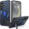 FNDMIL per Samsung Galaxy S24 Plus Cover con Mag-Safe | [Supporto Pieghevole][Ricarica in Piedi][Antiurto Militare] Telefono con Paraurti in Silicone Traslucido Custodia, Nero