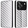 Generico DayQiQiPu Cover per Realme P4 Pro 5G RMX5322 (6,8 Pollici) Custodia in pelle PU con Motivo a cubi 3D Chiusura Magnetica Caso portafoglio a conchiglia con supporto, Argento