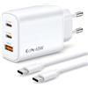 JiCghemg Caricatore USB C 65W GaN, 3 Porte di Ricarica Rapida con Cavo 2m | Alimentatore PD3.0/PPS per MacBook Pro/Air, iPhone 17/16/15/iPad, Samsung Galaxy S26/S25/S24/Note; cavo USB-C 240W da 2m Cavo