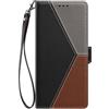YUECXIN Custodia per Motorola Moto G86 5G, Cover Portafoglio a Libro in Pelle PU Retrò Color Block con Porta Carte, Chiusura Magnetica, Funzione Stand e Laccetto, Nero