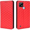 Generico DayQiQiPu Cover per Realme C21 RMX3201 (6,5 Pollici) Custodia in pelle PU con Motivo a cubi 3D Chiusura Magnetica Caso portafoglio a conchiglia con supporto, Rosso