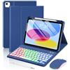 EAMPANG Custodia con tastiera e mouse per iPad A16 11a/10a generazione 11/11, Air 11 M4/M3/M2, Air 5a/4a, tastiera rimovibile con retroilluminazione arcobaleno a 7 colori, cover magnetica con pennino