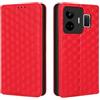 Generico DayQiQiPu Cover per Realme GT3 RMX3709 (6,74 Pollici) Custodia in pelle PU con Motivo a cubi 3D Chiusura Magnetica Caso portafoglio a conchiglia con supporto, Rosso