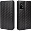 Generico DayQiQiPu Cover per Realme GT 5G RMX2202 (6,43 Pollici) Custodia in pelle PU con Motivo a cubi 3D Chiusura Magnetica Caso portafoglio a conchiglia con supporto, Nero
