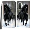 PHINIENLAND Cover per Xiaomi Redmi A7 Pro 4G/5G custodia portafoglio Cavallo nero | 3 scomparti carte, 1 tasca banconote, Chiusura magnetica, Supporto, Pelle PU flip cover per Xiaomi Poco C81