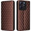 Generico DayQiQiPu Cover per Realme Note 60/Note 60x RMX3933, RMX3938 (6,74 Pollici) Custodia in pelle PU con Motivo a cubi 3D Chiusura Magnetica Caso portafoglio a conchiglia con supporto, Marrone